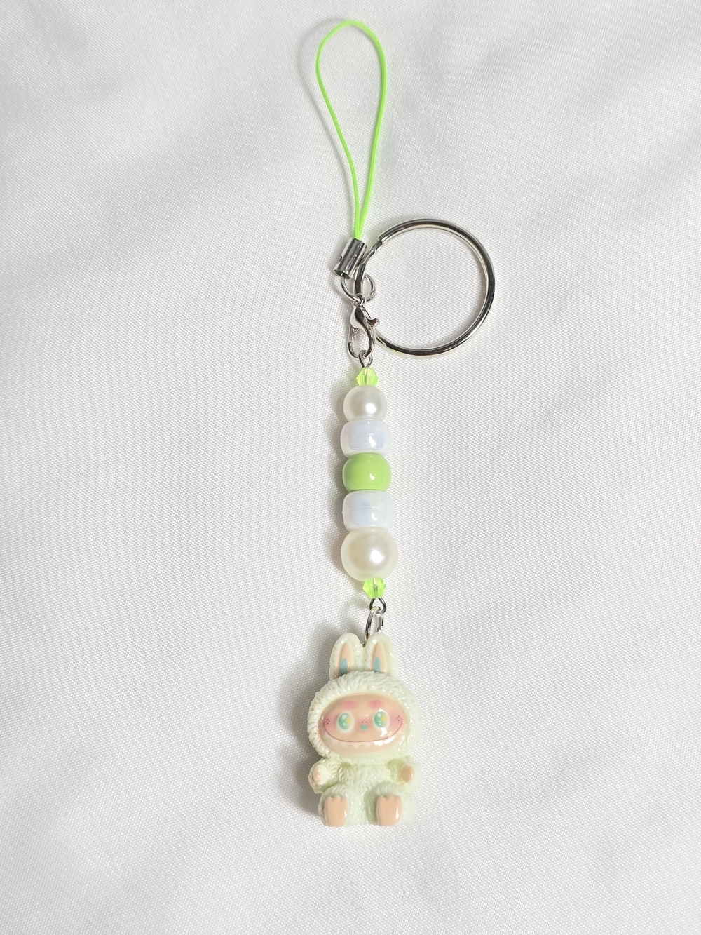 Pastel Green Beaded Labubu Kawaii Keyholder Or Bag Charm Or Phone Charm